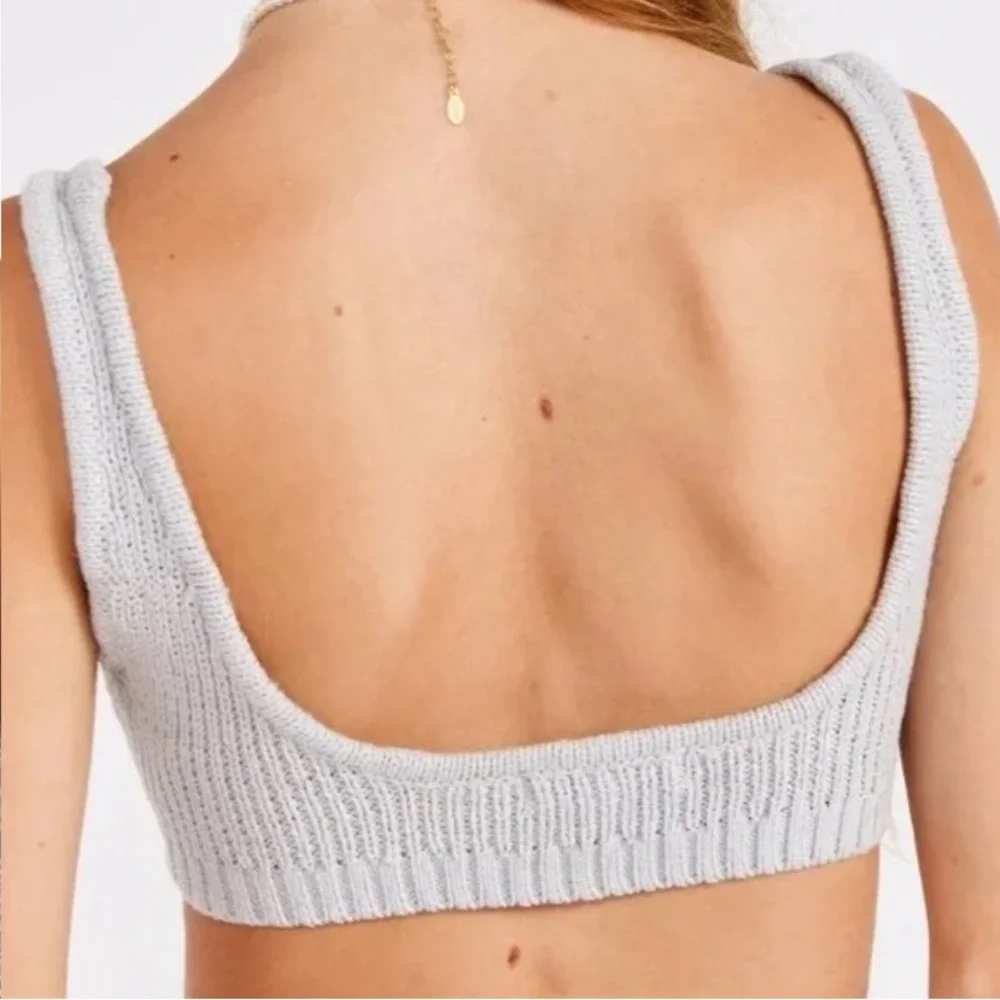 WeWoreWhat Women M Light Grey Cozy Knit Lounge Cropped Scoop Pull On Bra Top - Picture 2 of 10